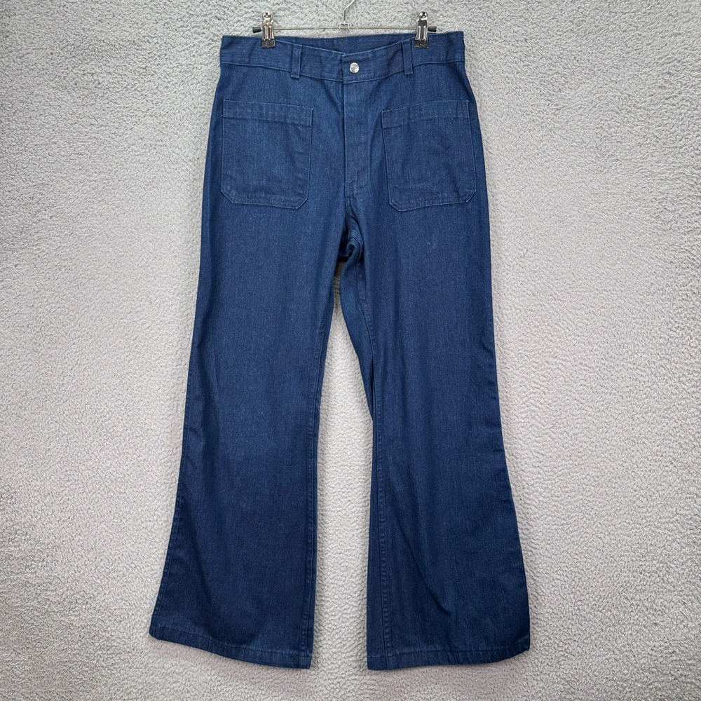 VTG US NAVY 32x32 Seafarer Bell Bottom Wide Leg Flare Denim Sailor Trousers